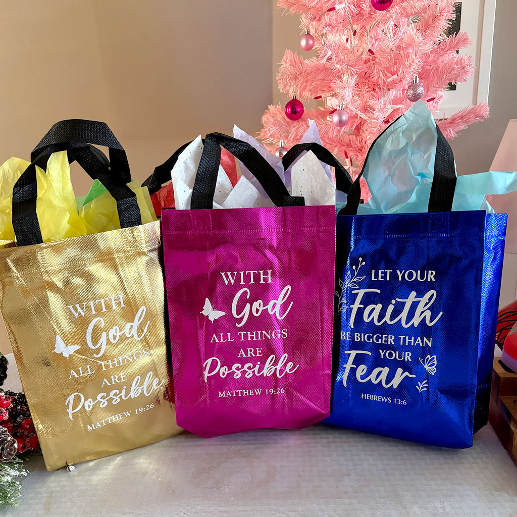 DeeLuxe Christian Gift Bag - Fuchsia - Matthew 19:26