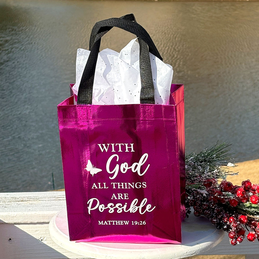DeeLuxe Christian Gift Bag - Fuchsia - Matthew 19:26