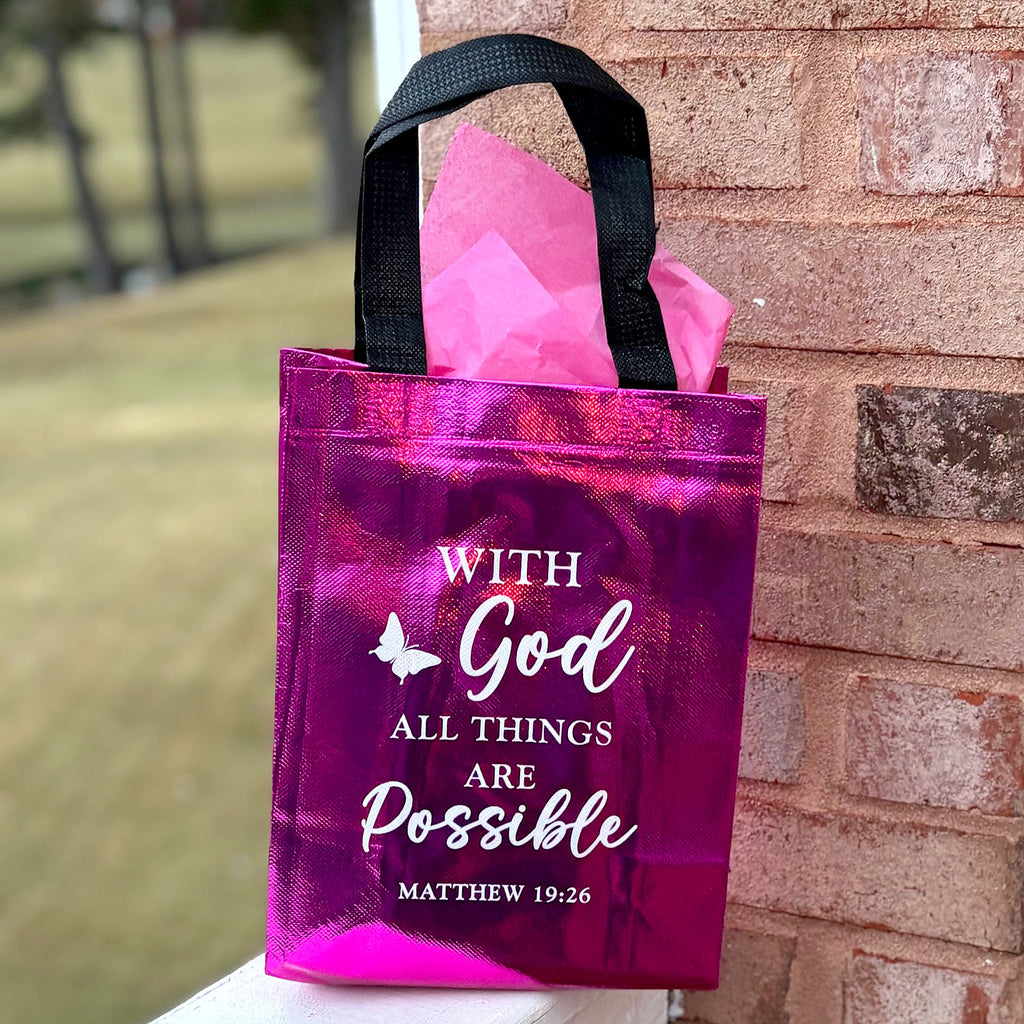 DeeLuxe Christian Gift Bag - Fuchsia - Matthew 19:26