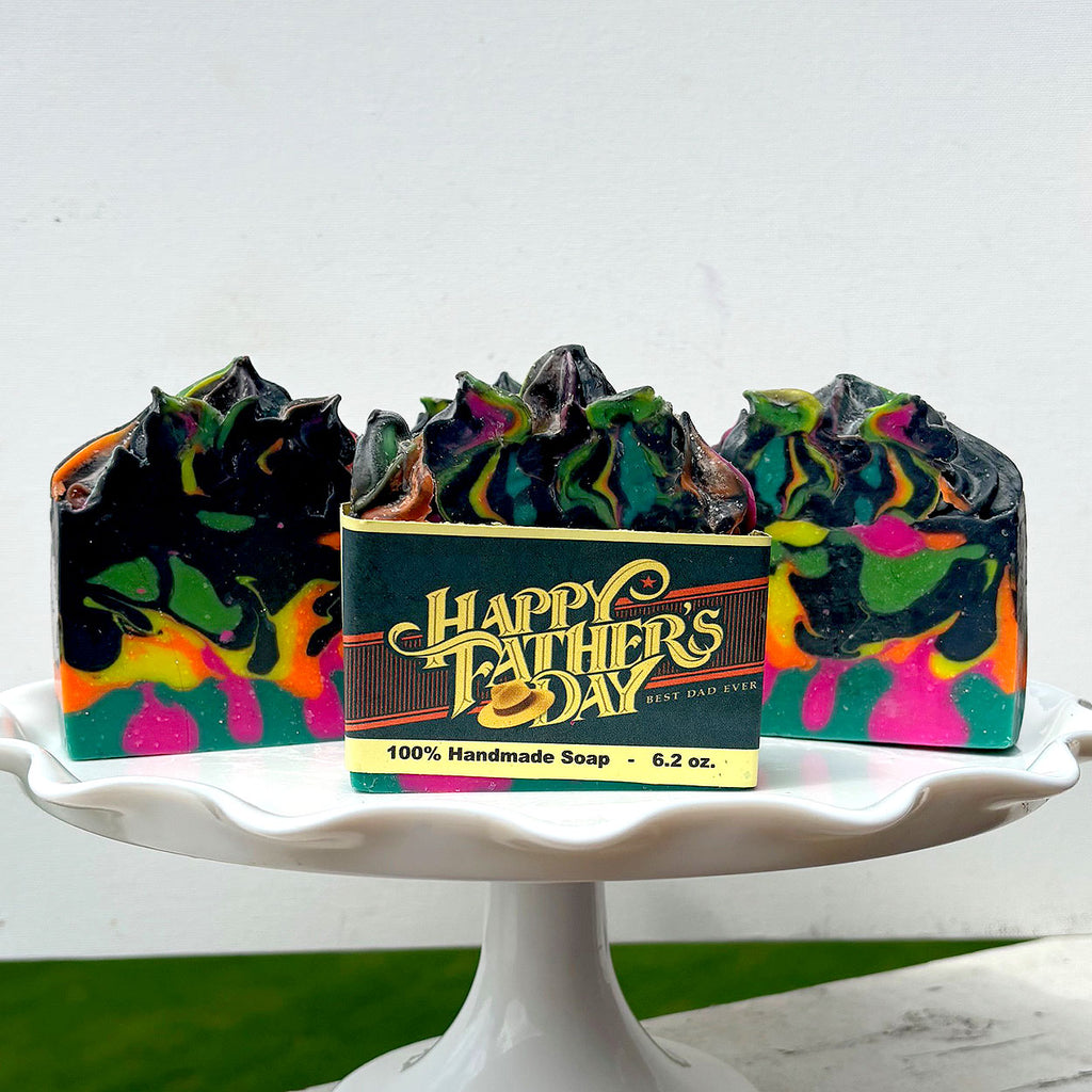 Happy Father's Day Handmade Natural Soap Be Bold yellow label from DeeLuxeSoaps.com